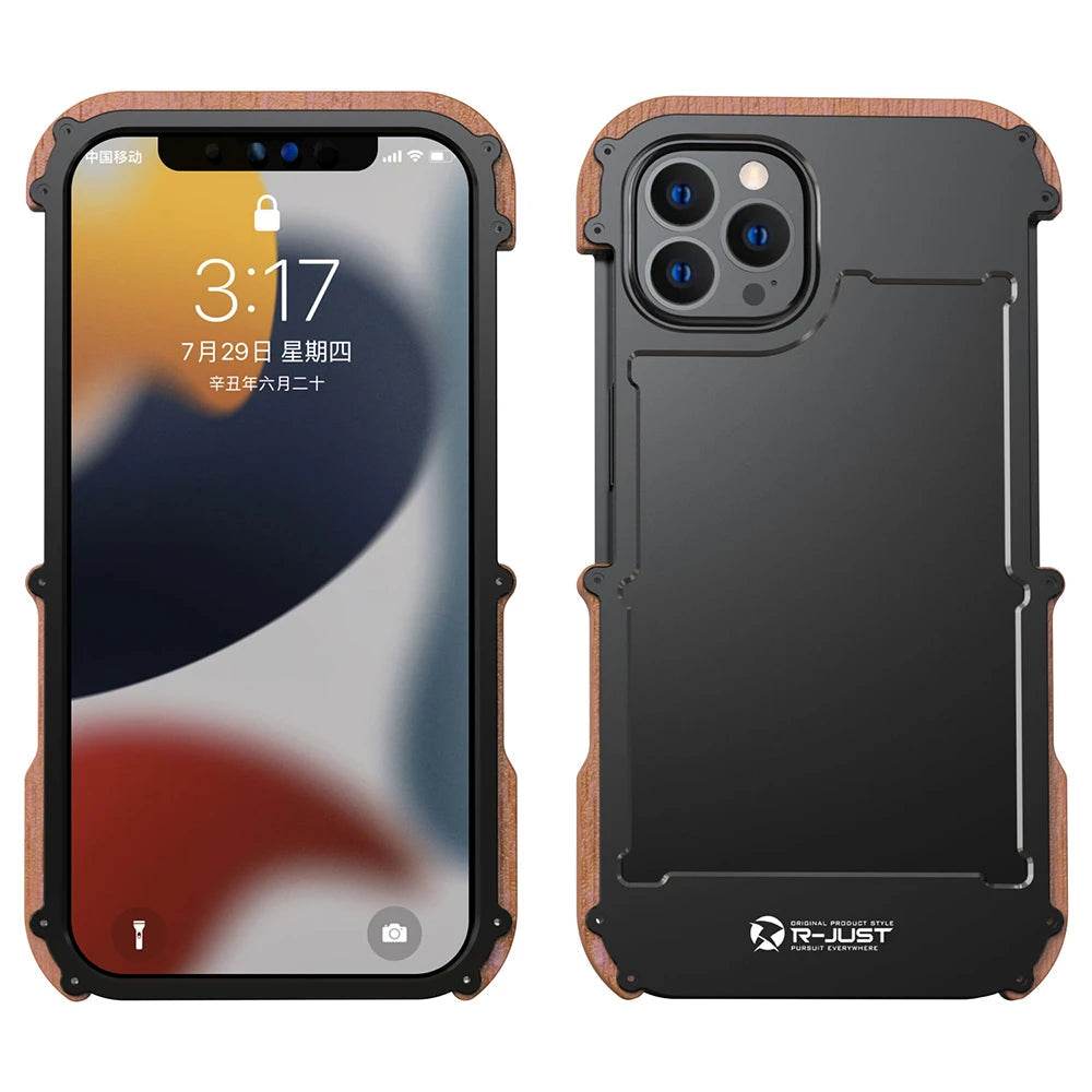 R-Just Aluminium Natural Wood Anti Shock Bumper Case - iPhone - Million Cases