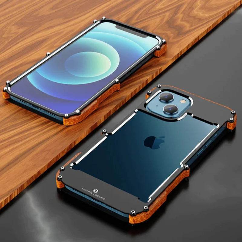 R-Just Aluminium Natural Wood Anti Shock Bumper Case - iPhone - Million Cases