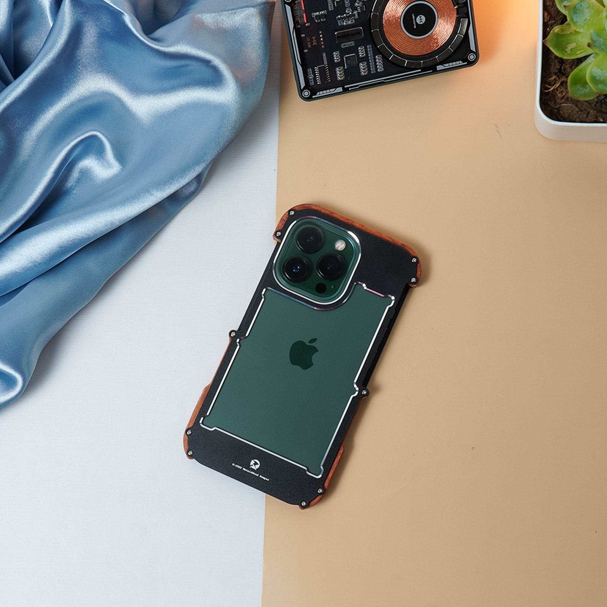 R-Just Aluminium Natural Wood Anti Shock Bumper Case - iPhone - Million Cases