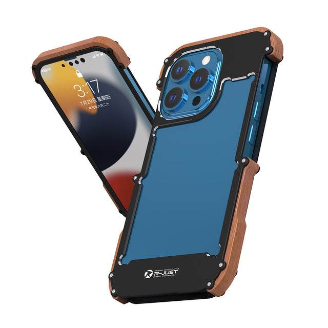 R-Just Aluminium Natural Wood Anti Shock Bumper Case - iPhone - Million Cases