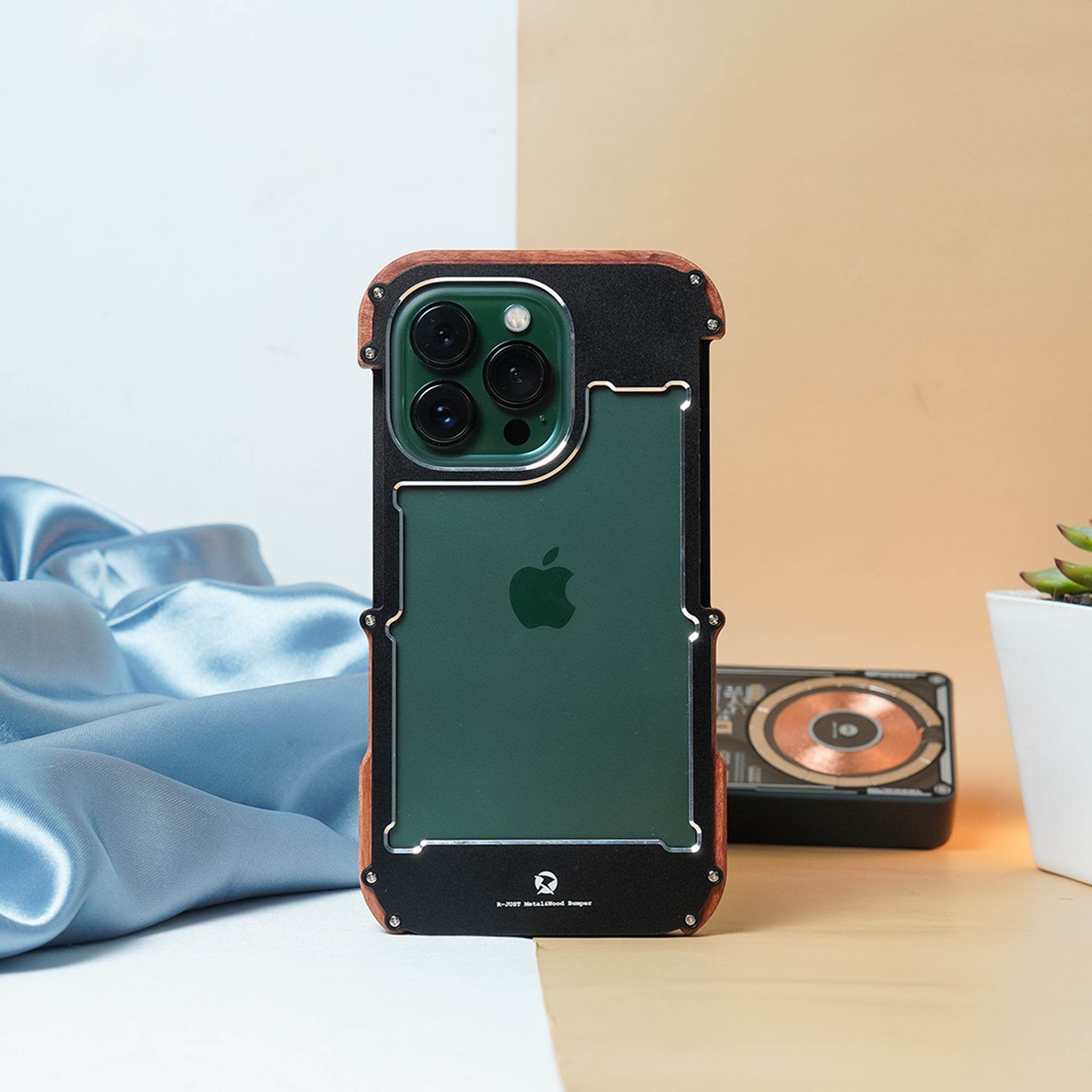 R-Just Aluminium Natural Wood Anti Shock Bumper Case - iPhone - Million Cases