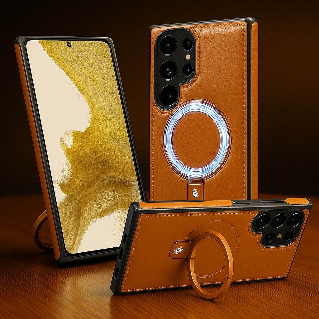 Luxe Leather Magnetic Ring Holder Case - Samsung - Million Cases