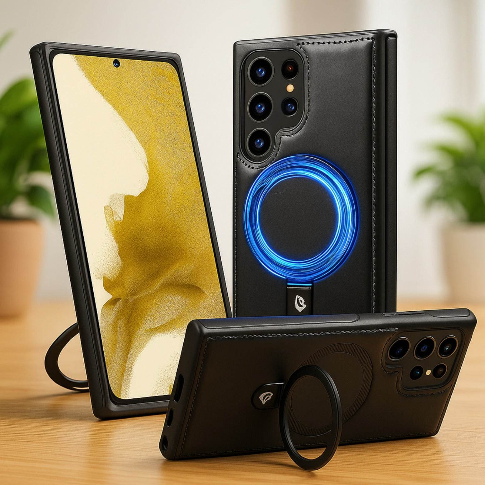 Luxe Leather Magnetic Ring Holder Case - Samsung - Million Cases