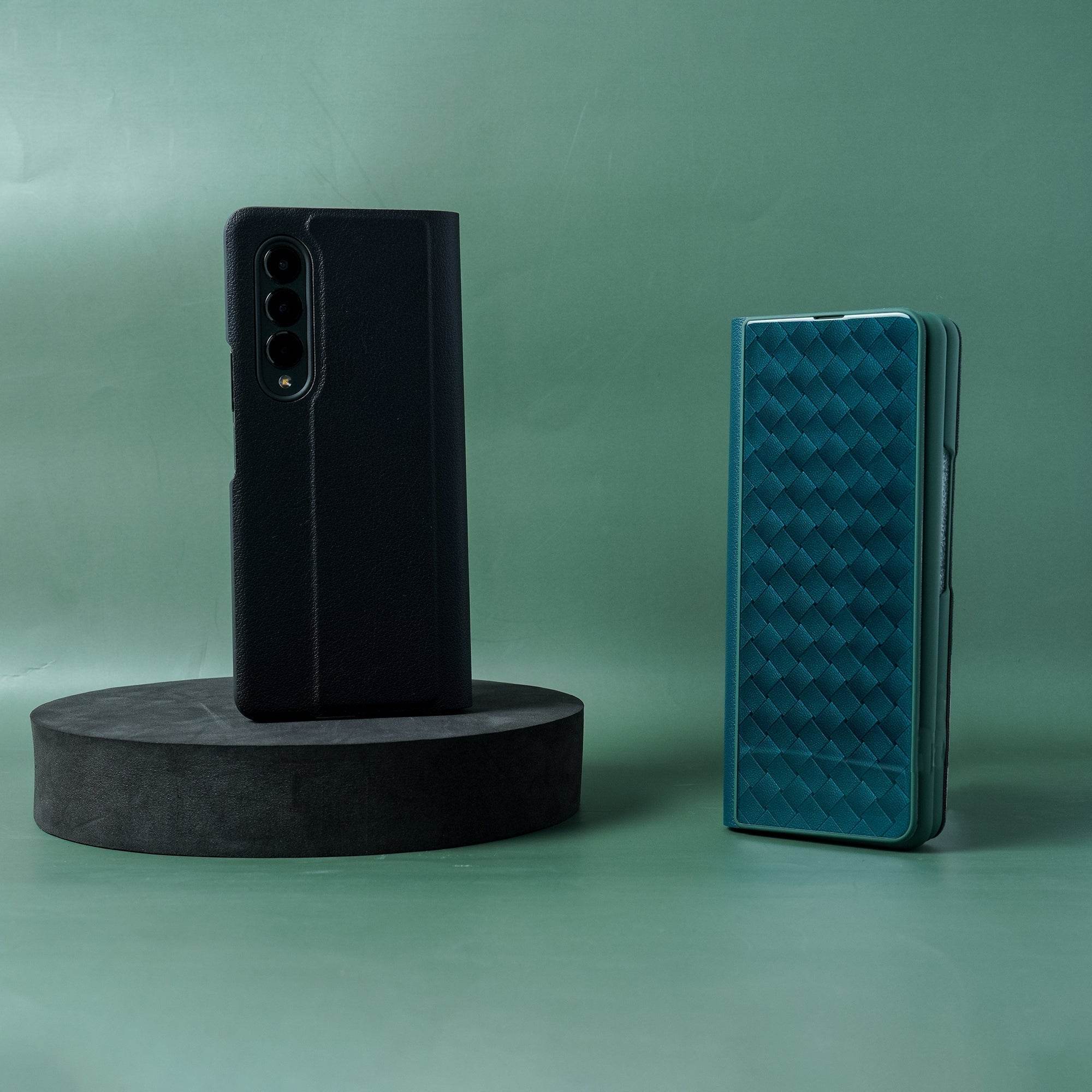 Galaxy Z Fold4 Grid Weaving Pattern Glass Flip Case - Million Cases