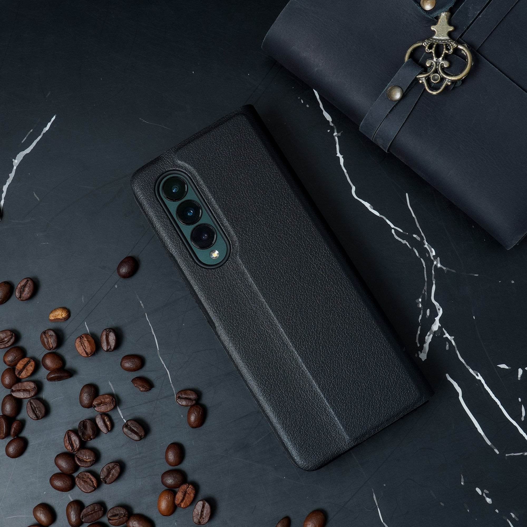 Galaxy Z Fold4 Grid Weaving Pattern Glass Flip Case - Million Cases