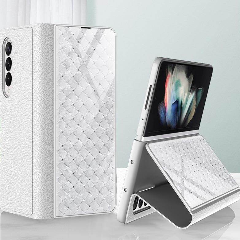 Galaxy Z Fold4 Grid Weaving Pattern Glass Flip Case - Million Cases