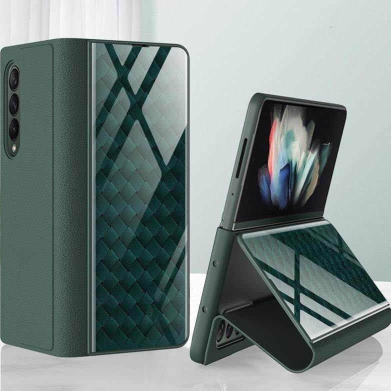 Galaxy Z Fold4 Grid Weaving Pattern Glass Flip Case - Million Cases