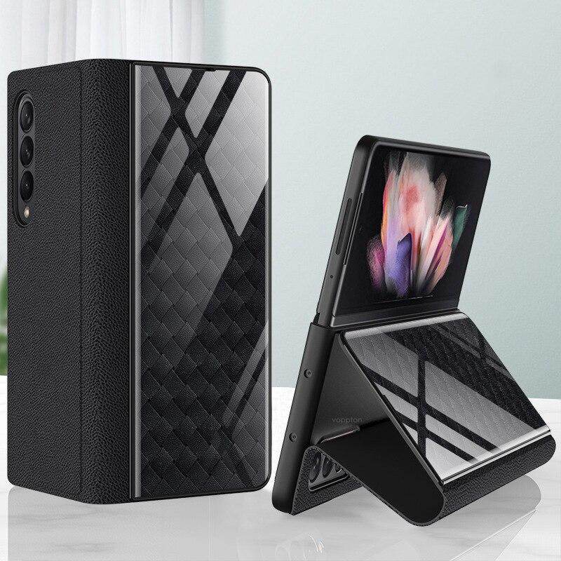 Galaxy Z Fold4 Grid Weaving Pattern Glass Flip Case - Million Cases