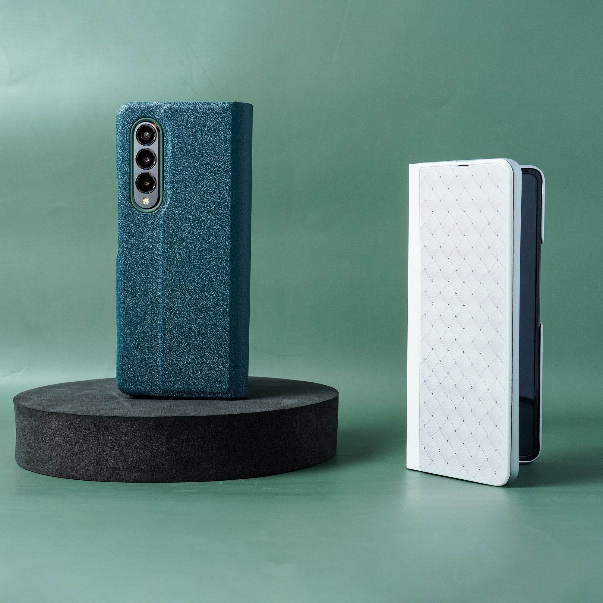 Galaxy Z Fold4 Grid Weaving Pattern Glass Flip Case - Million Cases