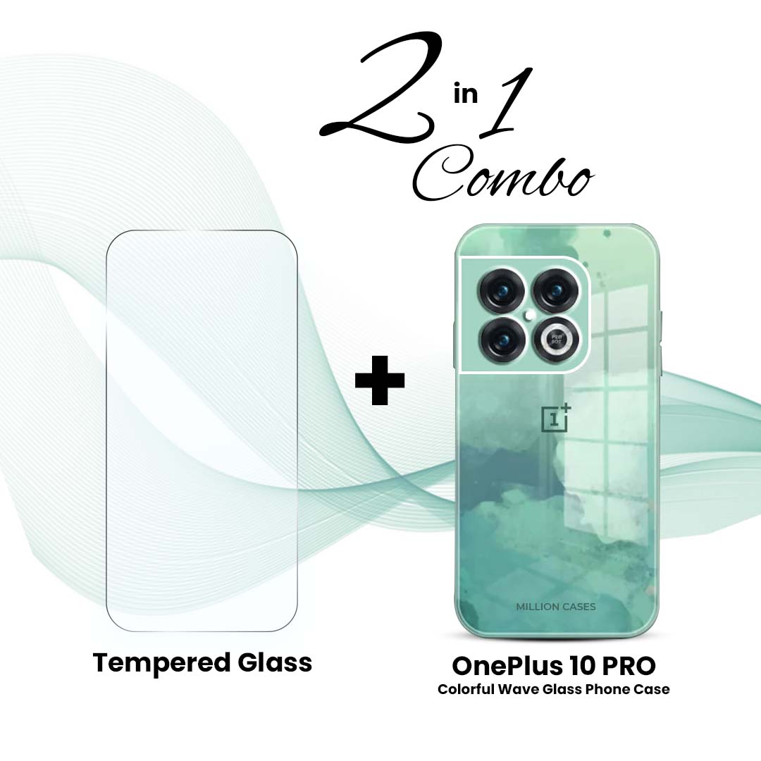 OnePlus (2 in 1 Combo) - Colorful Wave Glass Phone Case + Tempered Glass