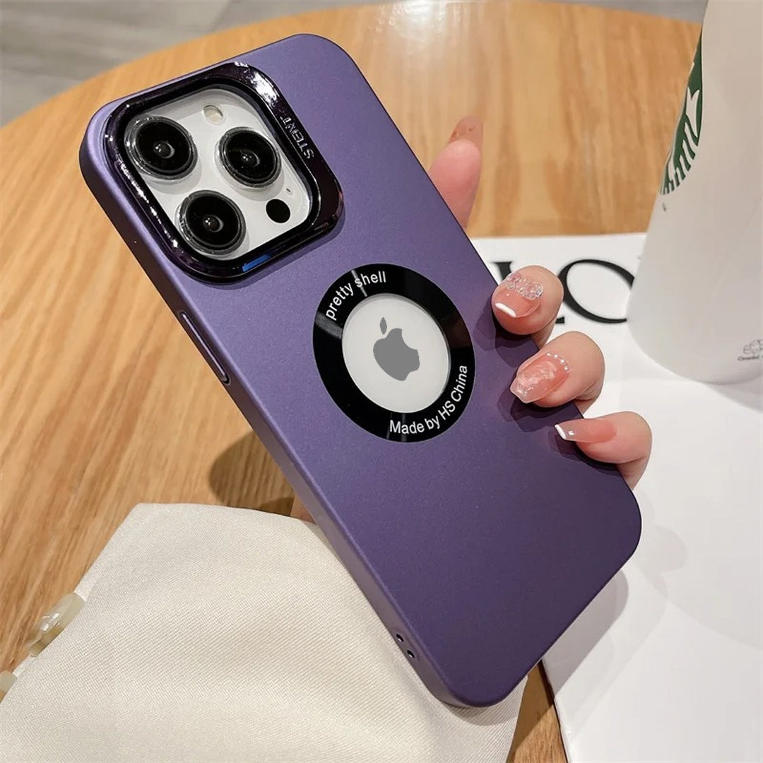 iPhone 15 Series Luxury Camera Protector Stand Case With Logo Cut