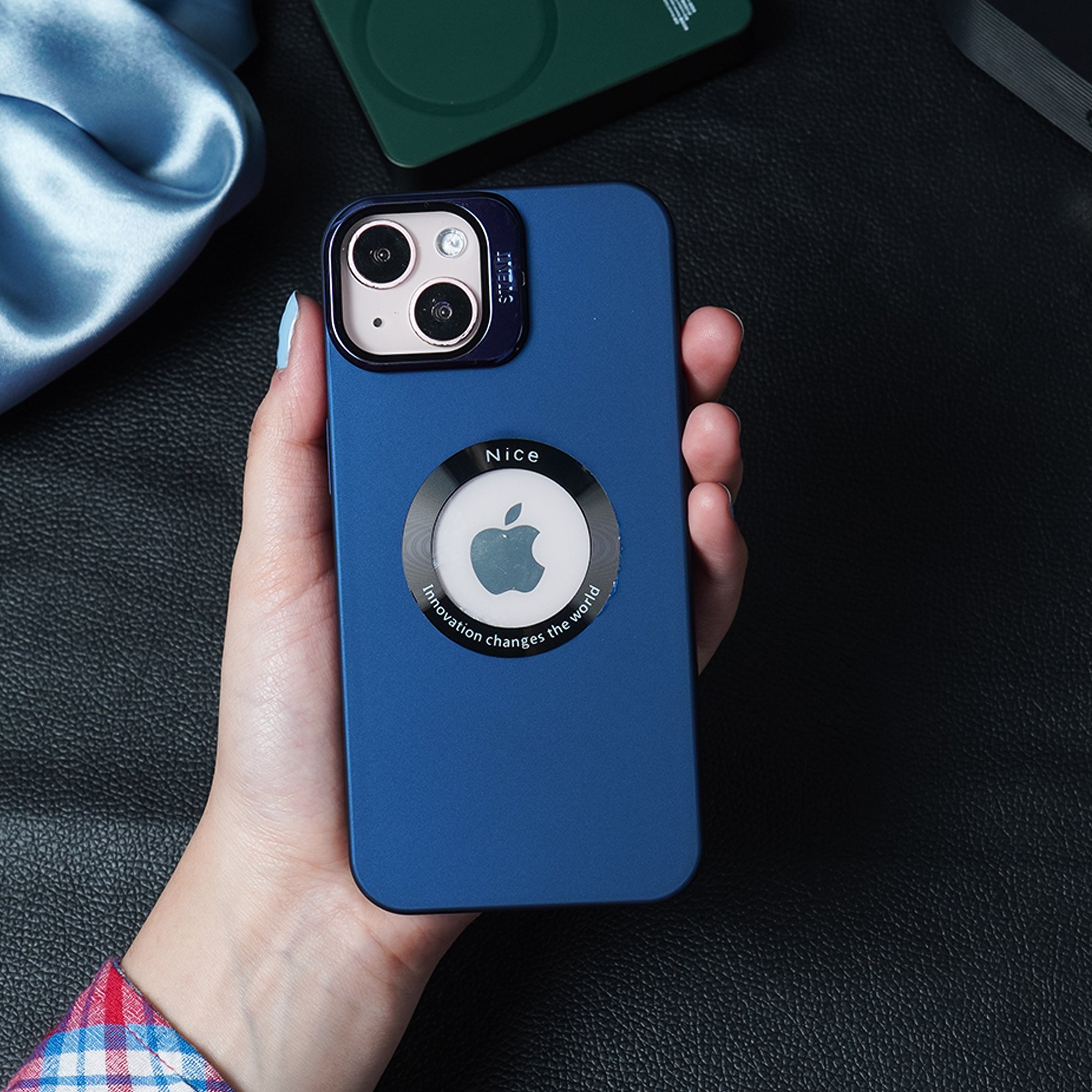 iPhone 14 Series Luxury Camera Protector Stand Case With Logo Cut