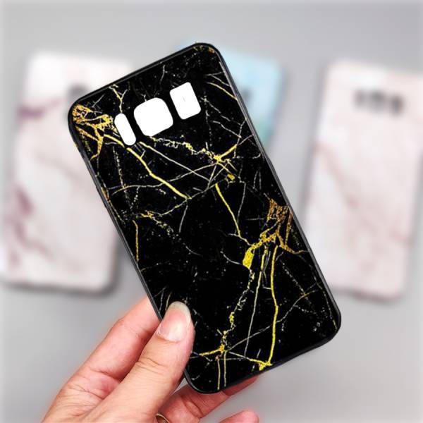 Galaxy S Series Gold Dust Texture Marble Glass Case