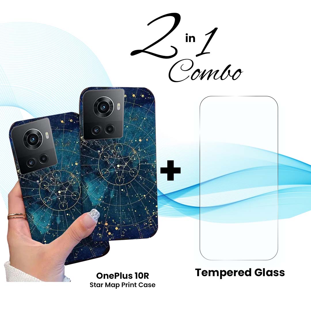 OnePlus (2 in 1 Combo) - Star Map Print Case + Tempered Glass