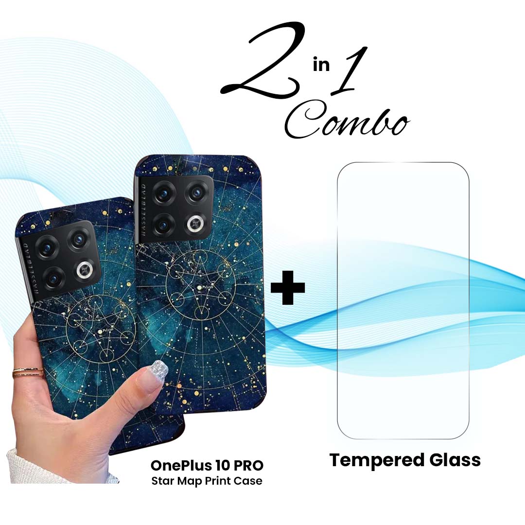 OnePlus (2 in 1 Combo) - Star Map Print Case + Tempered Glass