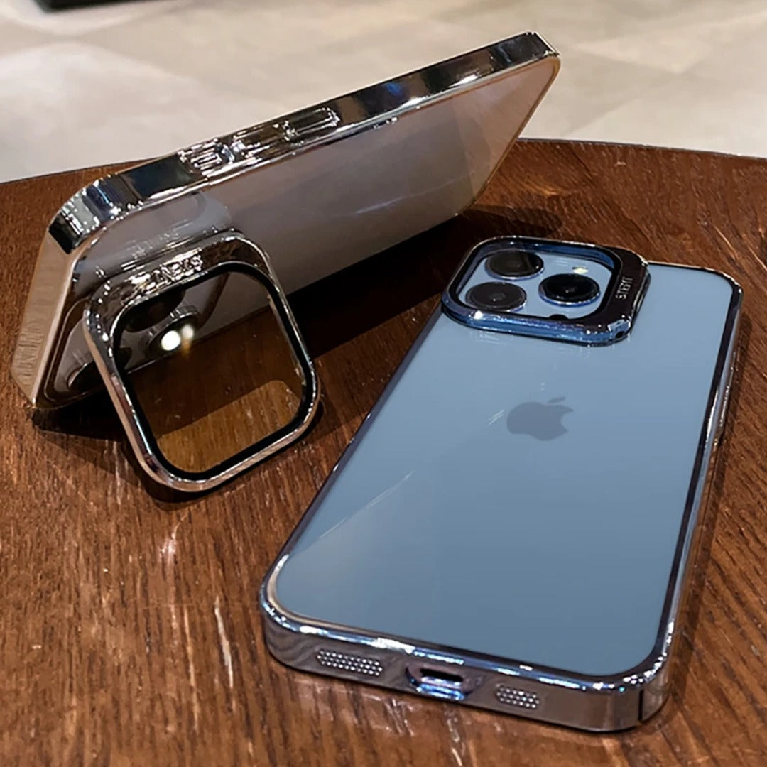 iPhone 15 Series Transparent Electroplated Case with Stand
