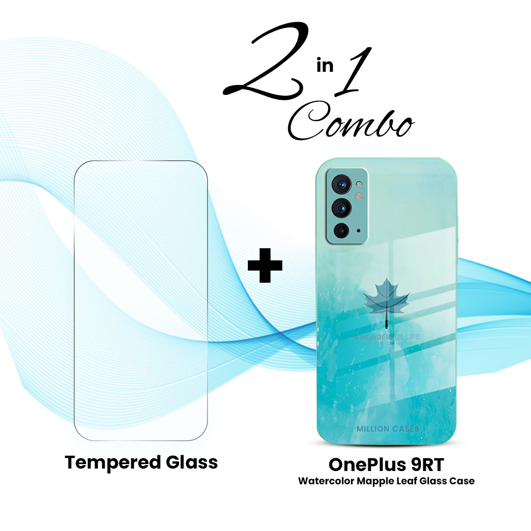 OnePlus (2 in 1 Combo) - Watercolor Mapple Leaf Glass Case + Tempered Glass