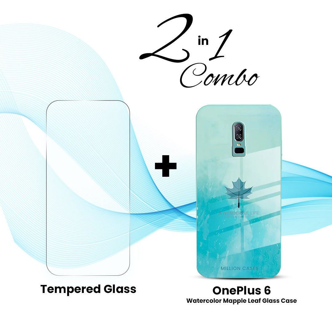 OnePlus (2 in 1 Combo) - Watercolor Mapple Leaf Glass Case + Tempered Glass