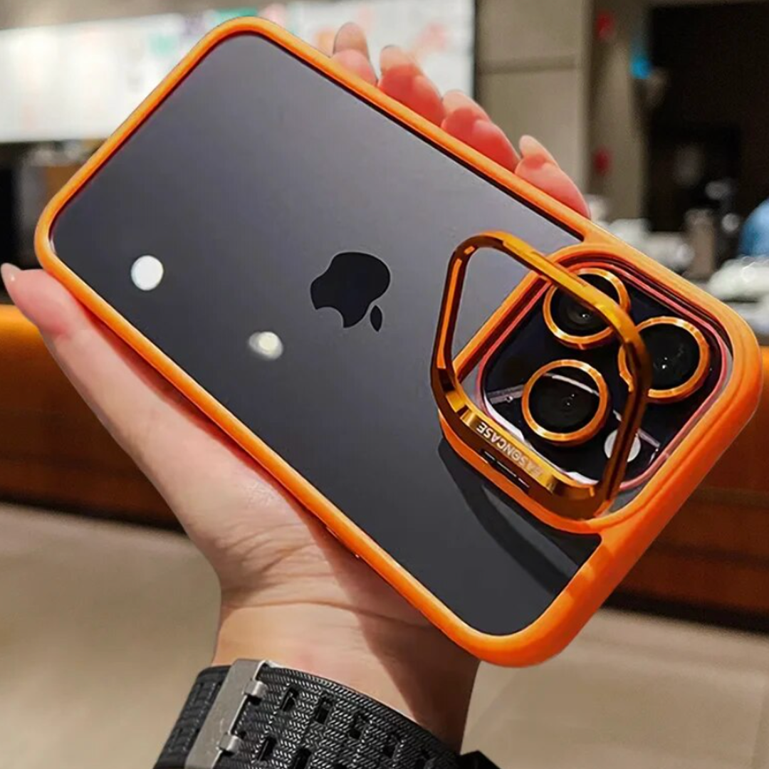 Luxury Camera Lens Flip Bracket Case - iPhone