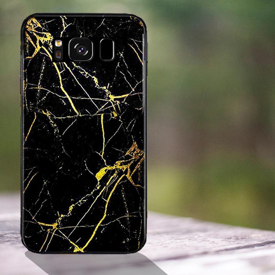 Galaxy S Series Gold Dust Texture Marble Glass Case
