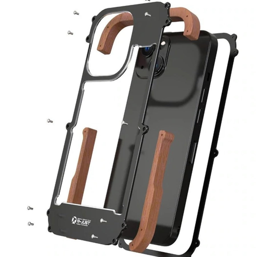 iPhone 13 Pro R-Just Aluminium & Natural Wood Anti-shock Bumper Case